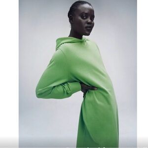 Zara electric apple Green Hoodie Sweatshirt dress. Size Medium.